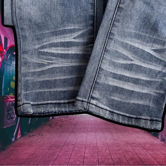 Blue Topic Rhinestone Studded Patch Distressed Denim Jeans Y2K Style - Size 9/10 - Picture 15 of 16